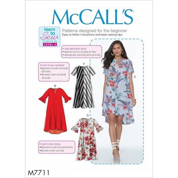 McCalls Sewing Pattern 7711 Dress Shaped Hem Misses Size XS-XL - Picture 1 of 6